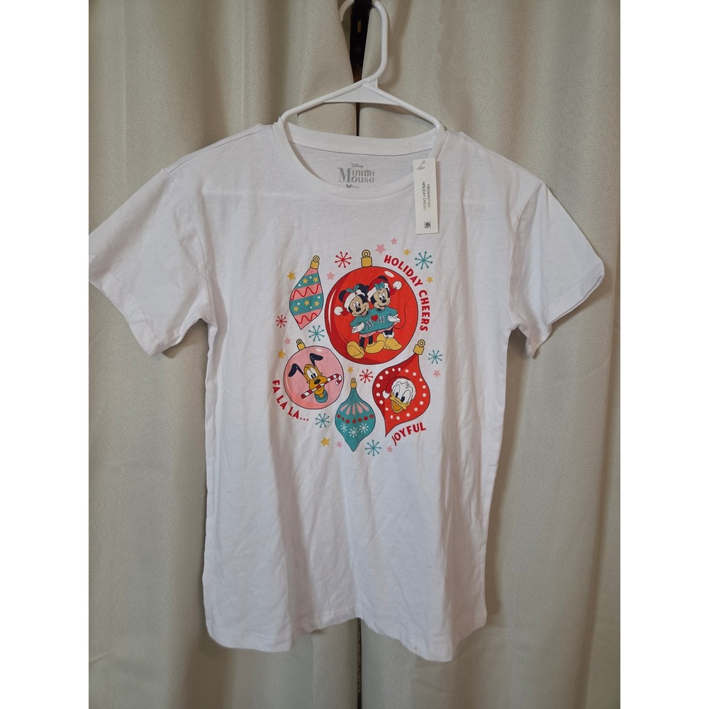 Disney Minnie Mouse Holiday Cheers Graphic Tee White Kids Large 10/12 NWT
